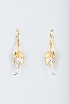 Two Tone Finish Enameled Bird Fling Dangler Earrings