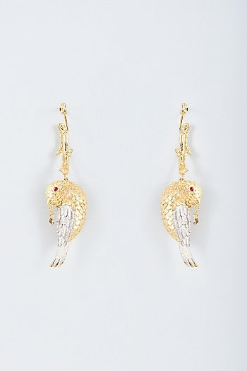 Two Tone Finish Enameled Bird Fling Dangler Earrings