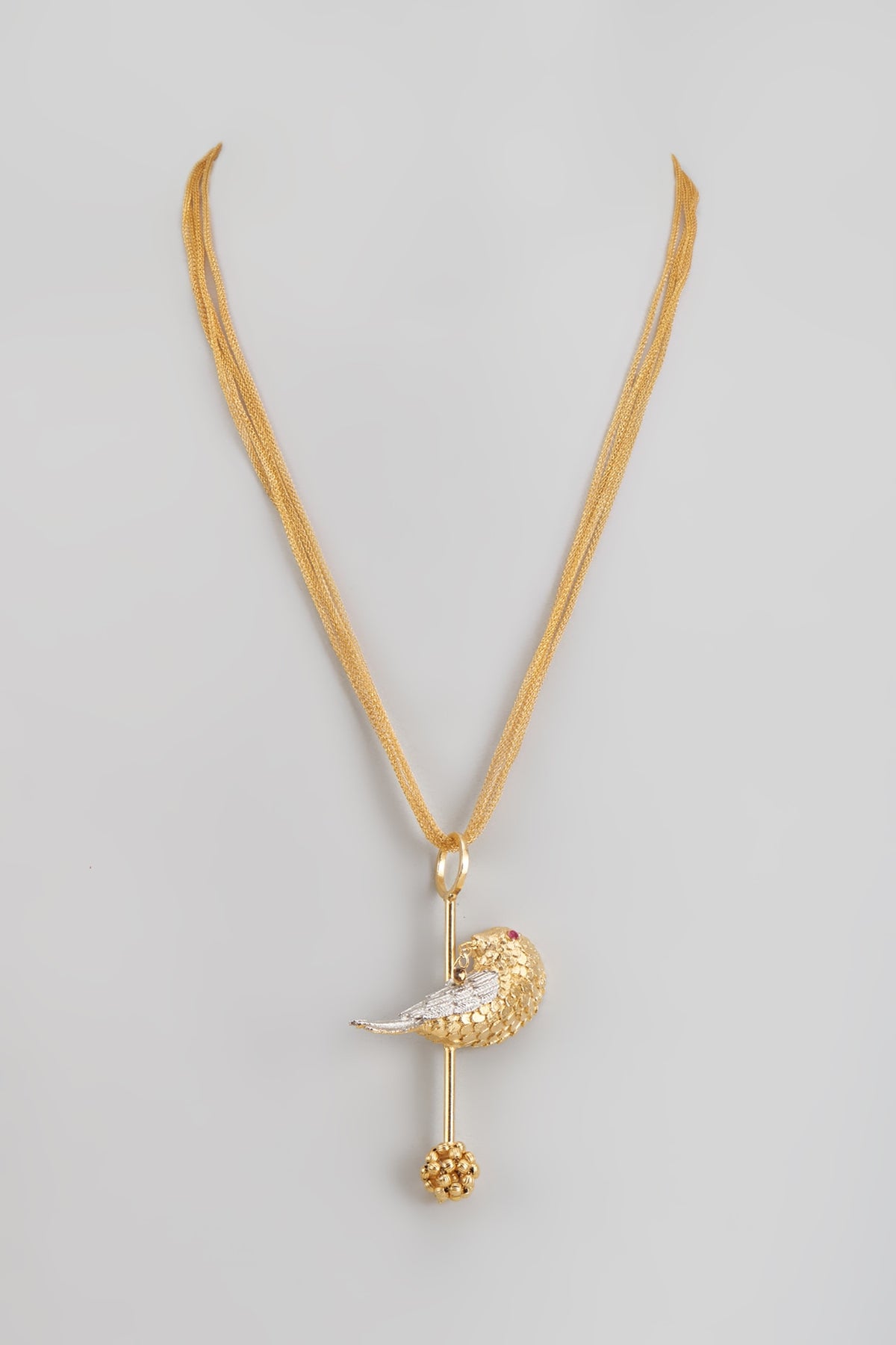 Gold Finish Enameled Bird Pendant Necklace