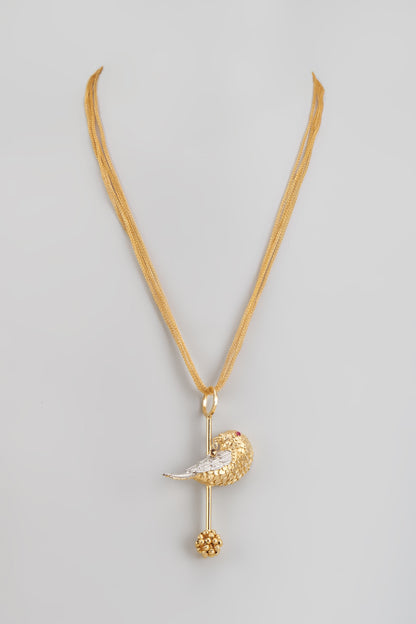 Gold Finish Enameled Bird Pendant Necklace