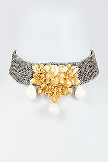 Gold Finish Enameled Choker Necklace