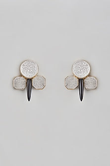 Rose Gold Finish Mudra & Black Agate Stone Dangler Earrings