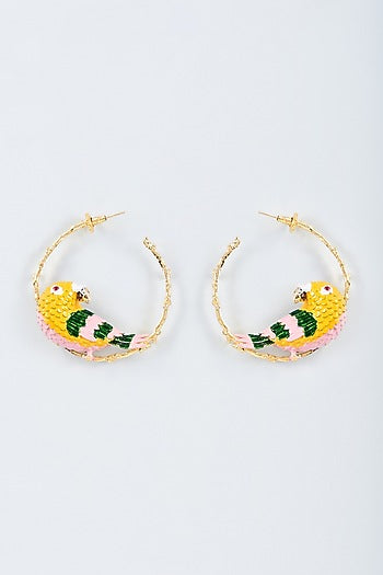 Two Tone Finish Enameled Hoop Earrings