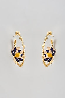 Two Tone Finish Floral Enameled Stud Earrings