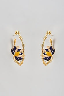 Two Tone Finish Floral Enameled Stud Earrings