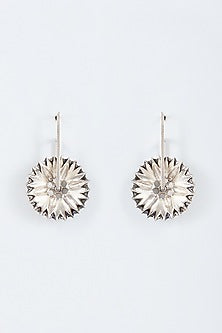 Black Rhodium Finish Enameled Floral Stud Earrings