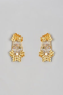 Two Tone Finish Leave Baroque Stud Earrings