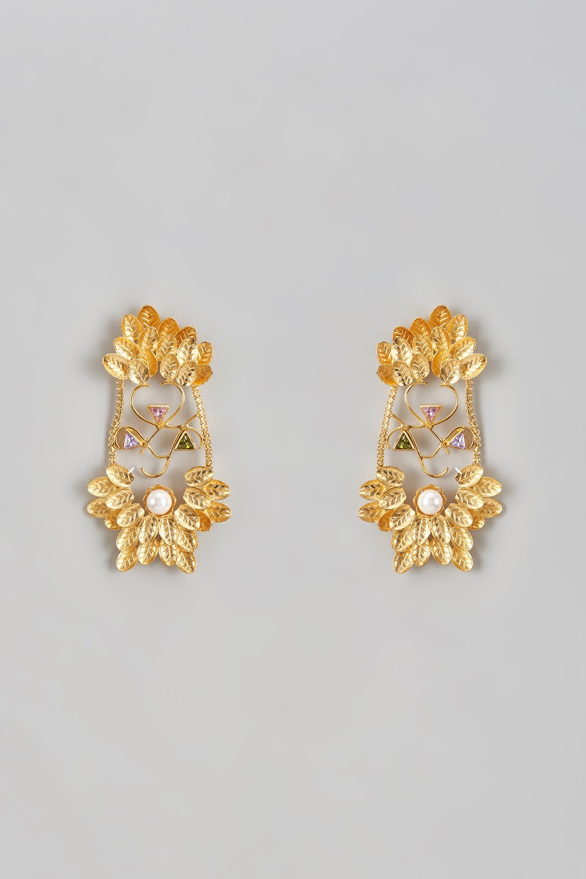Two Tone Finish Leave Baroque Stud Earrings