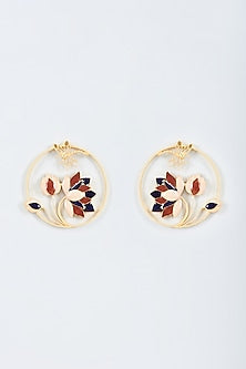 Two Tone Finish Enameled Lotus Hoop Earrings