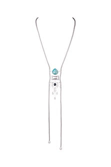 Silver Finish Opal Stone Long Necklace