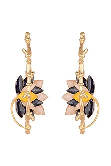 Gold Finish Enamel Hoop Earrings
