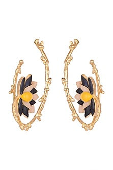Gold Finish Enamel Hoop Earrings