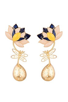 Gold Finish Enamel Drop Earrings