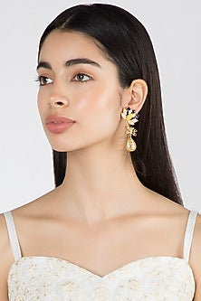 Gold Finish Enamel Drop Earrings