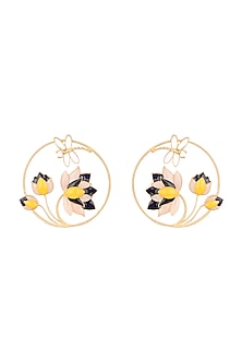 Gold Finish Enameled Round Earrings