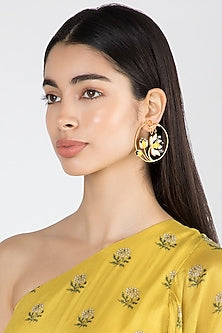Gold Finish Enameled Round Earrings