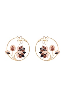 Gold Finish Enamel Lotus Round Earrings