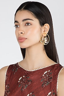 Gold Finish Enamel Lotus Round Earrings
