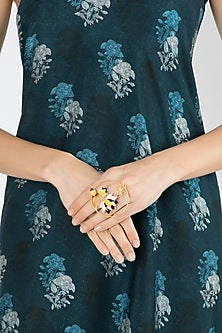 Gold Finish Enameled Round Ring