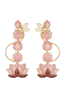 Gold Finish Lotus Long Earrings