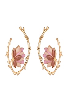 Gold Finish Enamel Curved Hoop Earrings