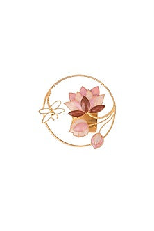 Gold Finish Enameled Lotus Ring