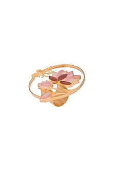 Gold Finish Enameled Lotus Ring