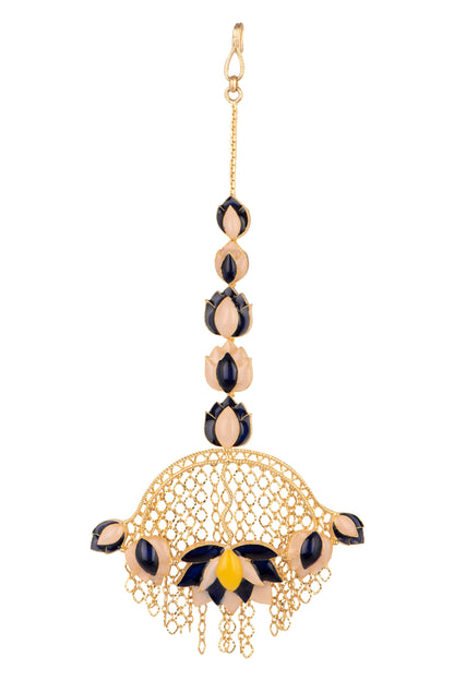 Gold Finish Blue Enameled Maang Tikka