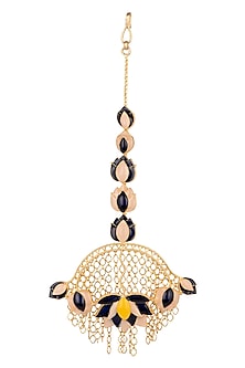 Gold Finish Blue Enameled Maang Tikka