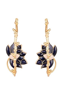 Gold Finish Enamel Lotus Hoop Earrings