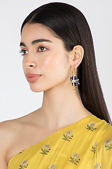Gold Finish Enamel Lotus Hoop Earrings