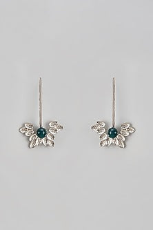 Silver Finish Turquoise Stone Enameled Leave Earrings