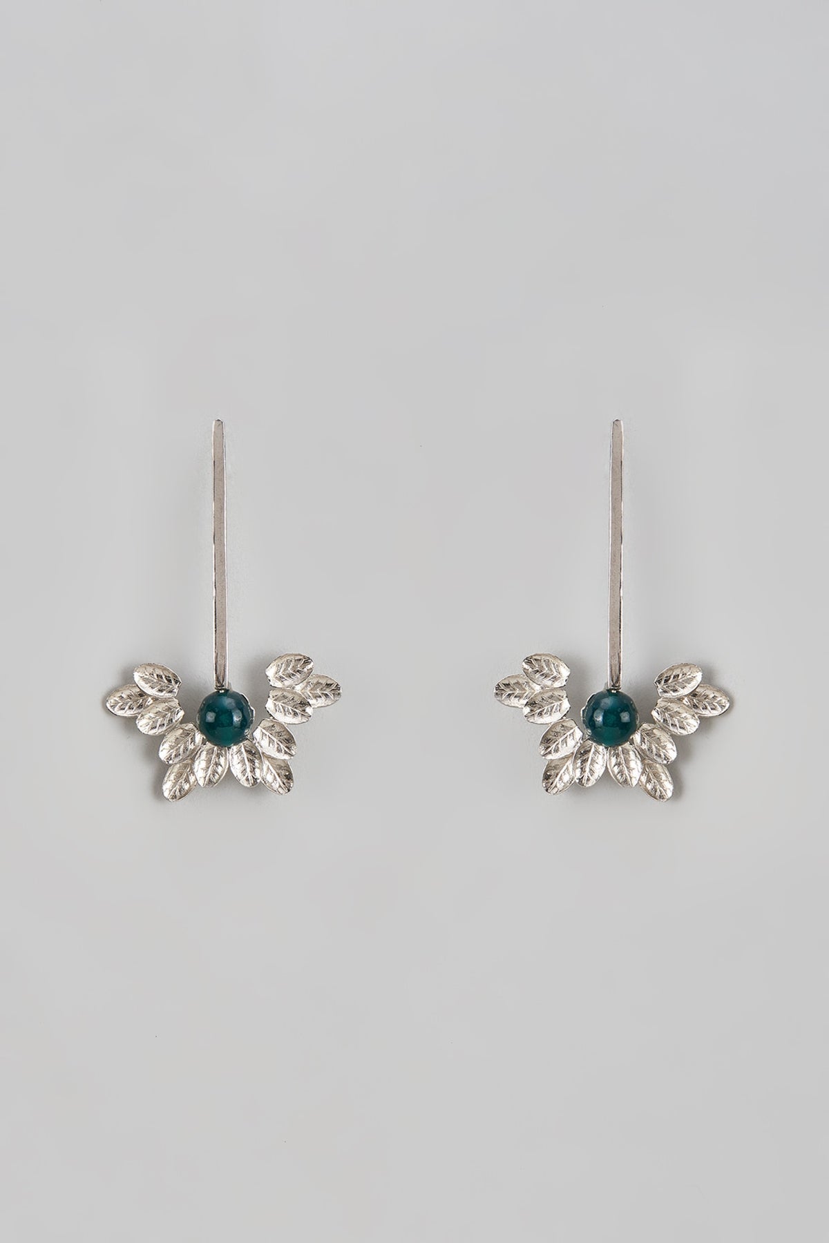 Silver Finish Turquoise Stone Enameled Leave Earrings