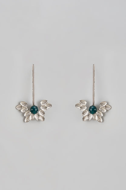 Silver Finish Turquoise Stone Enameled Leave Earrings