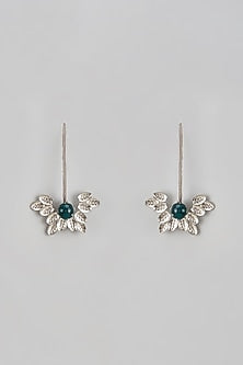 Silver Finish Turquoise Stone Enameled Leave Earrings