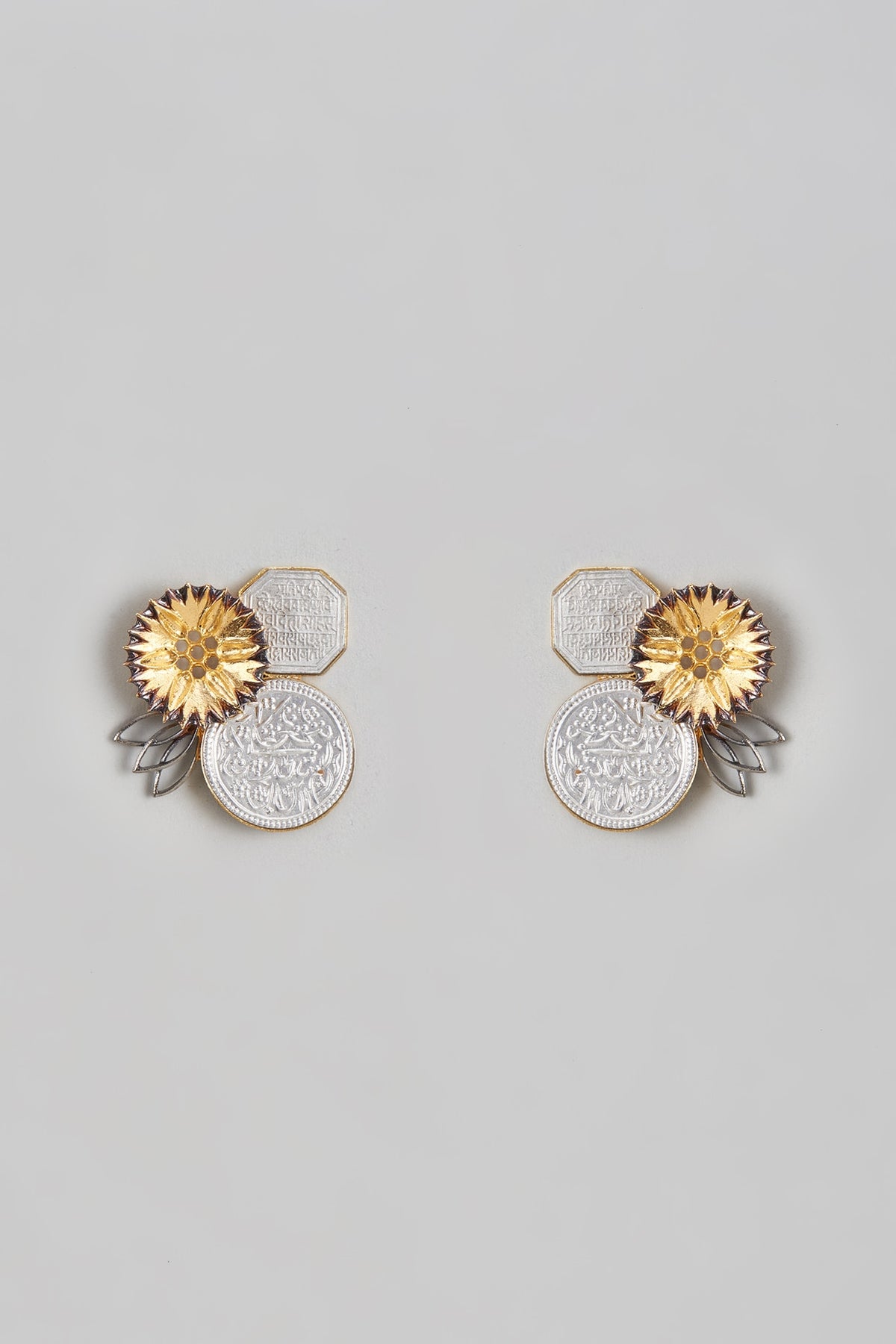 Two Tone Finish Mudra Enameled Stud Earrings