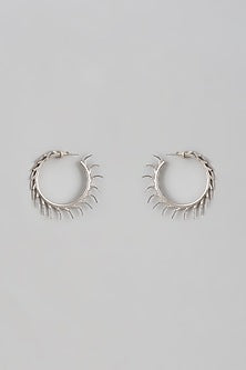 Silver Finish Enameled Hoop Earrings