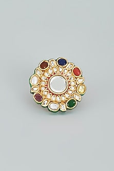 Gold Finish Meenakari Ring In Sterling Silver