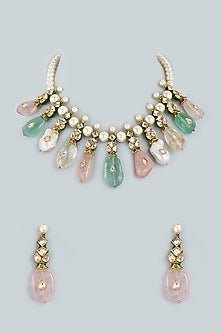 Gold Finish Meenakari Choker Necklace Set In Sterling Silver