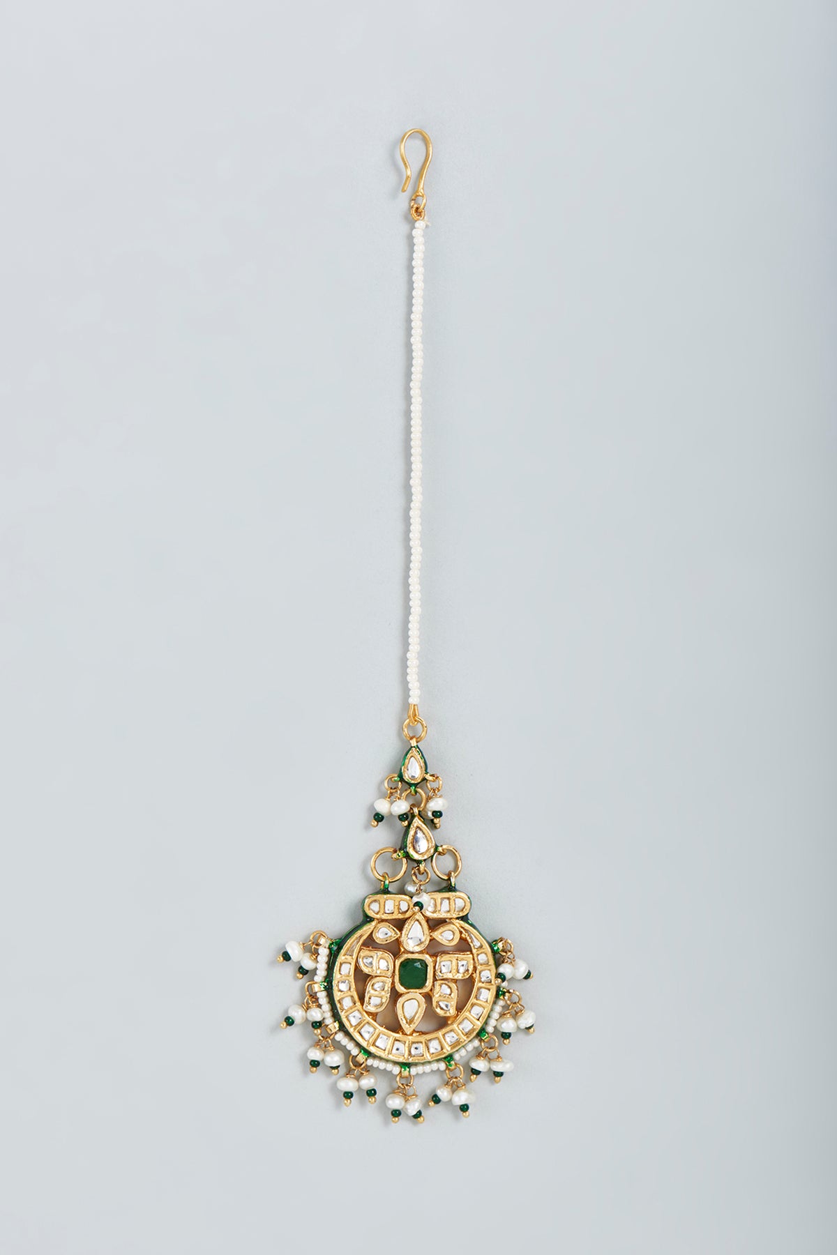 Gold Finish Precious Stone Maang Tikka In Sterling Silver