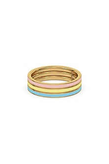 Gold Plated Gemstone Pink Enameled Ring In Sterling Silver