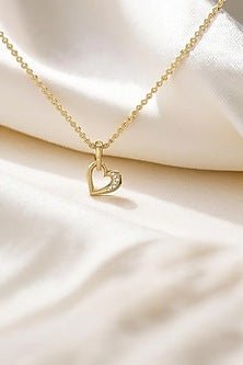 Gold Plated Diamond Heart-Pendant Necklace In Sterling Silver