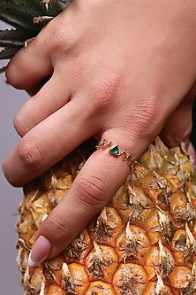 Gold Plated Lab-Grown Emerald Stone Ring In Sterling Silver