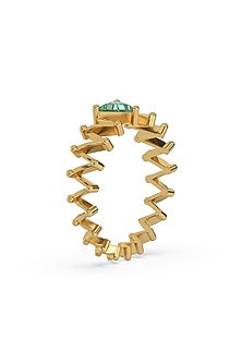 Gold Plated Lab-Grown Emerald Stone Ring In Sterling Silver