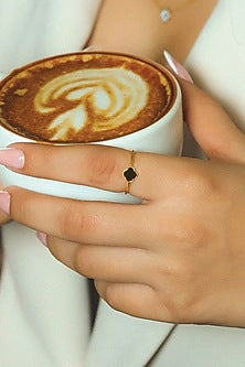 Gold Plated Lab-Grown Gemstone Black Enameled Ring In Sterling Silver