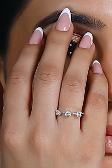 Anti-Tarnish White Finish Lab-Grown Diamond Floral Ring In Sterling Silver