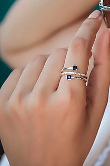 Gold Plated Lab-Grown Diamond & Sapphire Ring In Sterling Silver