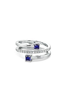 Gold Plated Lab-Grown Diamond & Sapphire Ring In Sterling Silver