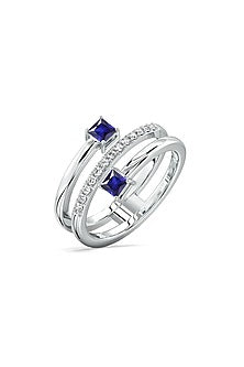 Gold Plated Lab-Grown Diamond & Sapphire Ring In Sterling Silver