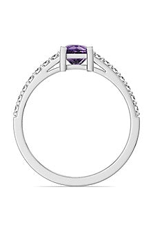 Anti-Tarnish White Finish Diamond & Amethyst Ring In Sterling Silver
